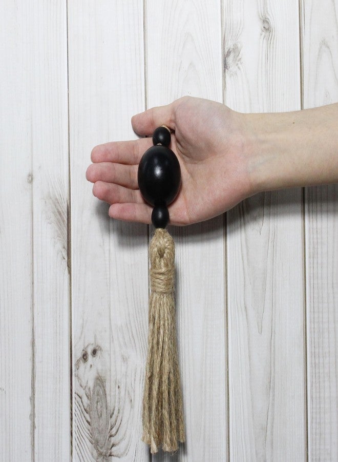 VKSG 4PCS Farmhouse Decor Wooden Bead with Tassels Rustic Boho Minimalist Home Accent Country Decoration Beads for Door Knob Wall Hanging Living Room Shelf Decor, Black - Image 4